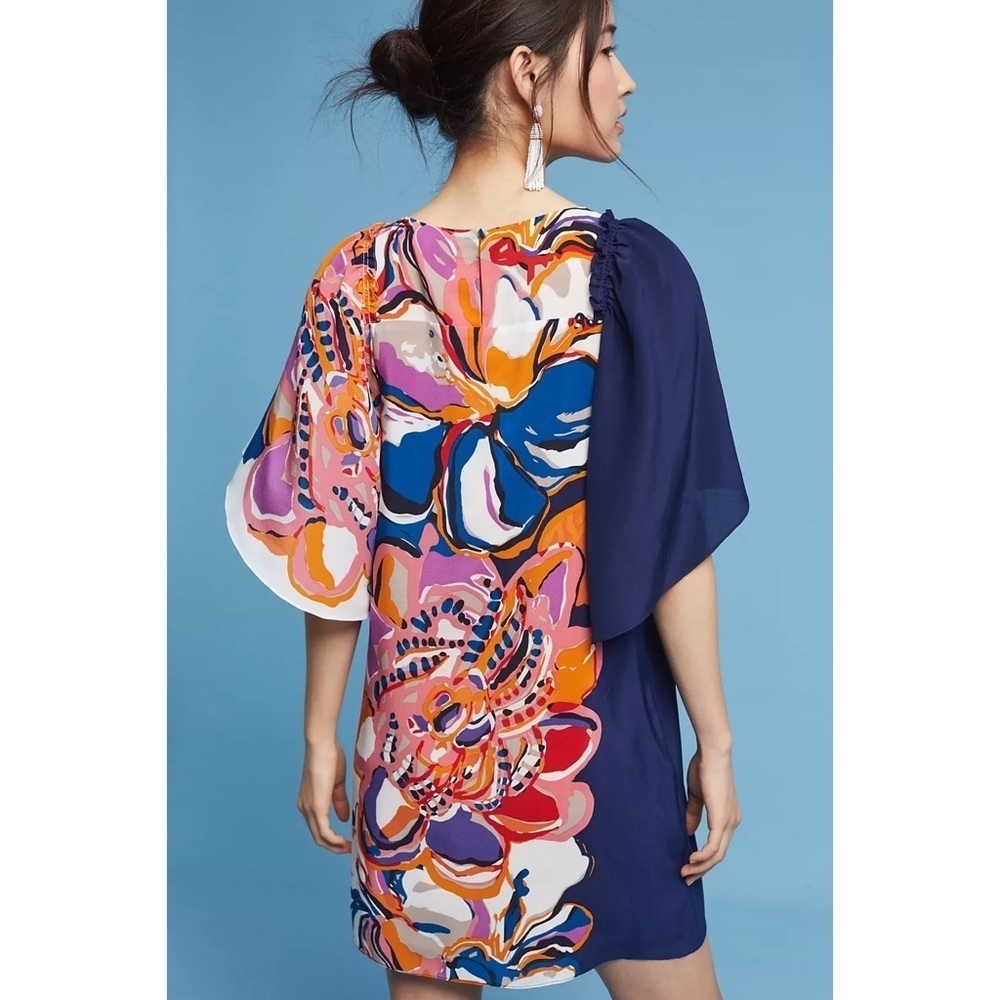 EUC Anthropologie Maeve Floral Vero Flutter Sleeves Silk Shift Dress Small​​​​​ - Picture 8 of 10